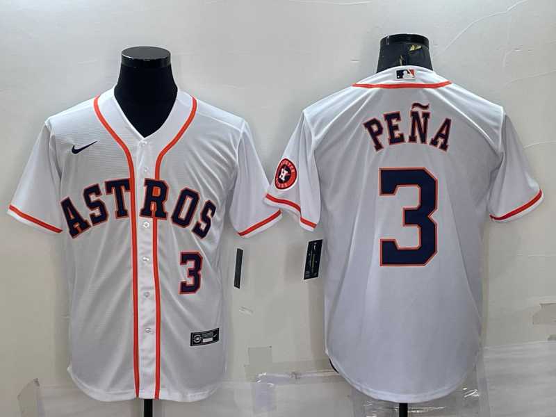 Men%27s Houston Astros #3 Jeremy Pena Number White With Patch Stitched MLB Cool Base Nike Jersey->houston astros->MLB Jersey